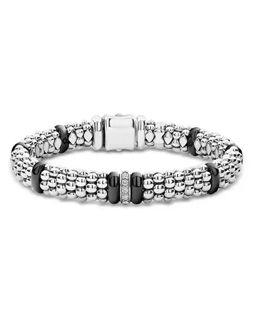 LAGOS Sterling Silver Black Caviar Rope Bracelet with Diamonds & Black Ceramic | Bloomingdale's