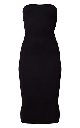 Black Structured Contour Rib Bandeau Midaxi Dress | PrettyLittleThing USA