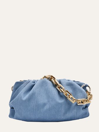 Chain Handle Denim Ruched Bag | ROMWE