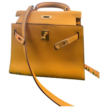 Kelly mini leather handbag Hermès Yellow in Leather - 9591773