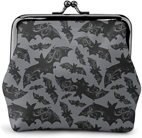 Night Flight - Gothic Halloween Bats Grey Buckle Coin Purses Women's Kiss-Lock Closure Mini Vintage Pouch Leather Hasp Makeup Wallets Cute Bags: Home & Kitchen