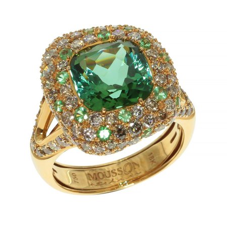 Green Tourmaline Diamond 18 Karat Yellow Gold Ring by Mousson Atelier