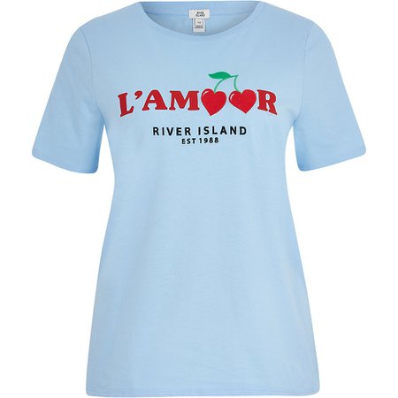 Blue 'L'amour' RI short sleeve t-shirt | River Island