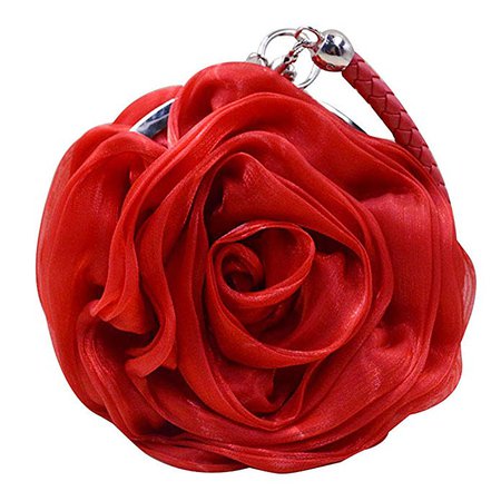 Buddy Women Rose Shaped Clutch Soft Satin Wristlet Handbag Wedding Party Purse Red: Handbags: Amazon.com