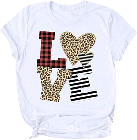 Womens Valentines Shirts Love Heart T Shirt Cute Leopard Valentine's Day Graphic Tees at Amazon Women’s Clothing store