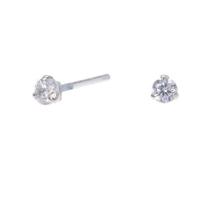 Sterling Silver Cubic Zirconia 2MM Round Stud Earrings | Claire's US