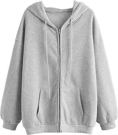 SheIn Women's Oversized Long Sleeve Drawstring Drop Shoulder Zip Up Hoodie Sweatshirt at Amazon Women’s Clothing store