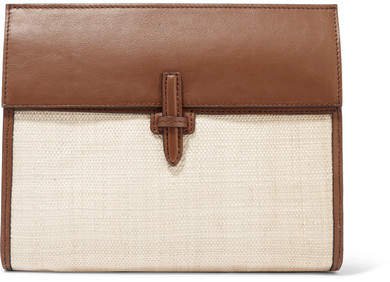 Leather And Raffia Clutch - Brown