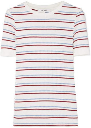 Striped Ribbed Stretch-jersey Top - White