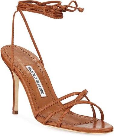 Manolo Blahnik Leva Metallic Strappy Ankle-Wrap Sandals in 2019 | Manolo blahnik heels, Manolo blahnik sandals, Manolo blahnik