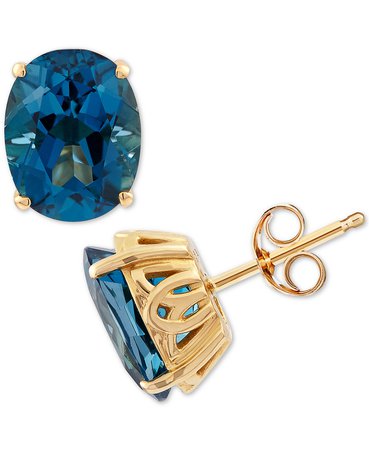 Bronzarte 14k Gold London Blue Topaz Stud Earrings