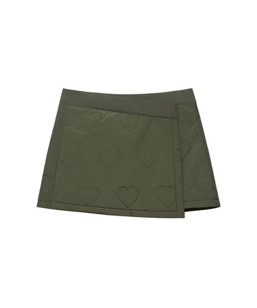 INSTANTFUNK Heart Quilted Wrap Skirt - Khaki