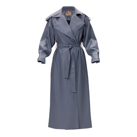 Light Blue Faux Leather Midi Wrap Trench | Julia Allert | Wolf & Badger