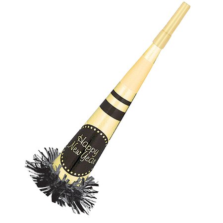 Black & Gold Fringe Happy New Year Party Horn 12in | Party City Canada