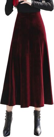 Amazon.com: ebossy Womens Vintage Elastic High Waist Pleated Velvet Skirt Winter Warm Thicken Flowy Swing A-line Mid Skirt : Clothing, Shoes & Jewelry