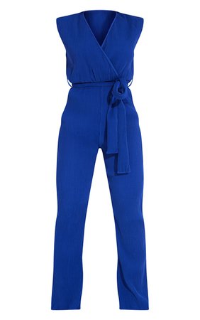 Cobalt Pleated Shoulder Pad Flared Leg Jumpsuit - Jumpsuits - Jumpsuits & Rompers - Women's Clothing | PrettyLittleThing USA