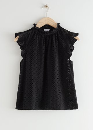 Frilled Broderie Anglaise Blouse - Black - Blouses - & Other Stories