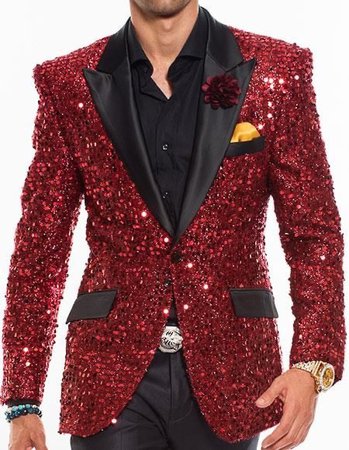 red glitter prom tux