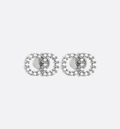 White Crystal Clair D Lune Palladium-Finish Stud Earrings - products | DIOR