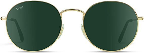 WearMe Pro - Reflective Lens Round Trendy Sunglasses (Gold Frame/Smoke Green Lens, 51) : Clothing, Shoes & Jewelry