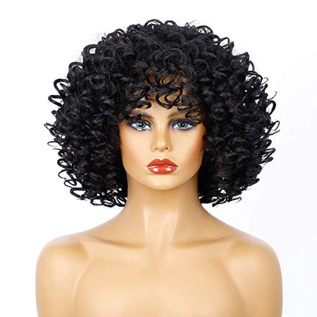 Amazon.com : AISI HAIR Curly Afro Wig with Bangs Shoulder Length Wig Curly Black Wig Afro Kinkys Curly Hair Wigs Synthetic Heat Resistant Wigs Curly Full Wigs for Black Women (Black) : Beauty
