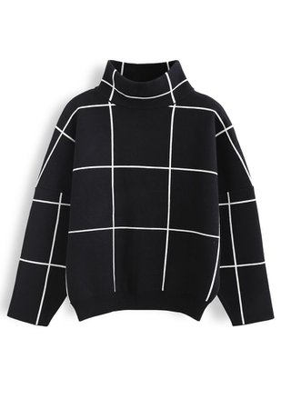 Grid Turtleneck Sweater in Black - Retro, Indie and Unique Fashion
