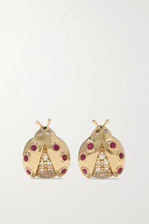 Gold Small Ladybug 14-karat gold, ruby and diamond earrings | Sydney Evan | NET-A-PORTER