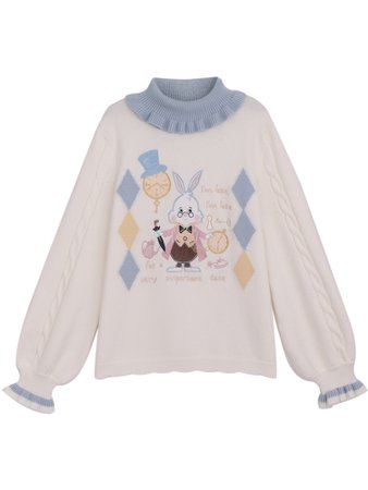 Disney Authorized Alice in Wonderland High Neck Embroidery front Sweater