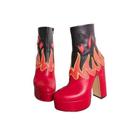 *clipped by @luci-her* Red Leather Flame Ankle Boots