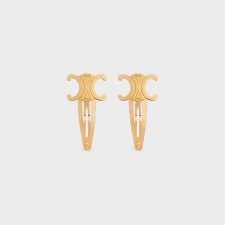 Celine Hair Accessories Set of 2 Triomphe Snap Hair Clips in Brass with Gold Finish and Steel - Gold | CELINE