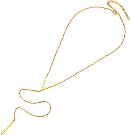 Amazon.com: FOCALOOK Bar Pendant Y Gold Necklace Hypoallergenic Stainless Steel 18K Gold Plated Minimalist Dangle Extra Long Pendant Lariat Necklaces for Women : Everything Else