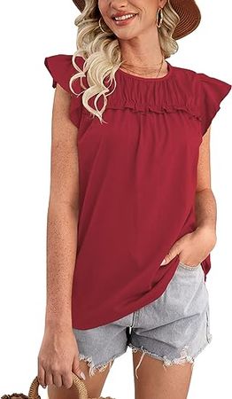 For G and PL Summer Women Ruffle Short Sleeve Babydoll Tunic Shirt Cute Round Neck Peplum Pleated Tops at Amazon Women’s Clothing store
