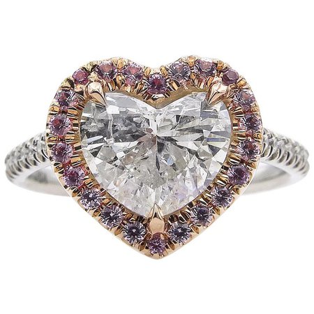Vintage 2.64ct Heart Diamond Halo Engagement Platinum Rose Gold Ring : Diamond Violet | Ruby Lane