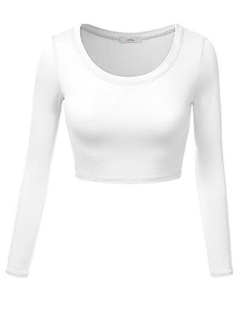 Basic White Crop Tops for Women Scoop Neck Long Sleeve Crop Top Shirt
