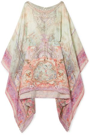 Embellished Printed Silk Crepe De Chine Mini Dress - Off-white