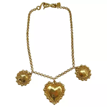1990s Emanuel Ungaro Heart Shape Gold Plated Vintage 90s Necklace For Sale at 1stDibs
