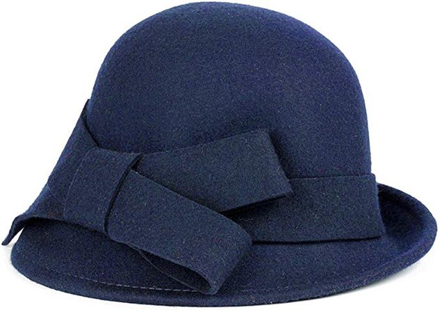 Bellady Women Solid Color Winter Hat 100% Wool Cloche Bucket with Bow Accent - Blue - One Size: Amazon.co.uk: Amazon.co.uk:
