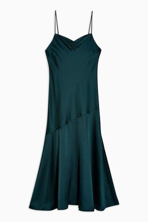 Green Ruched Bias Satin Slip Dress | Topshop