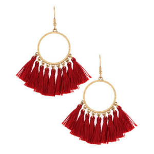 Red Thread Tassel Circle Dangle Earrings - SeaSpray Jewelry