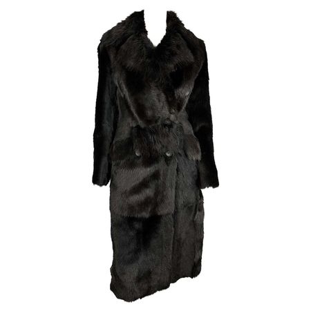 F/W 1996 Gucci by Tom Ford Brown Faux Fur Double Breasted Trench Coat For Sale at 1stDibs