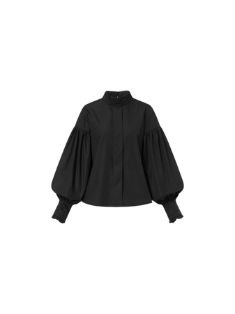black Celmia Women Casual Lantern Sleeve Stand-Up Collar OL Shirts Tops