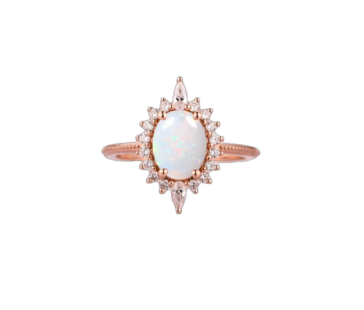 Natural Opal Statement Rings/ 6x8mm Oval Cut Opal Wedding Rings/ Opal Rings/ Opal Jewelry/ Anniversary Rings/ Natural Gemstone Ring