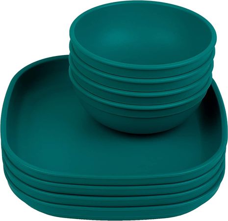 Amazon.com: Re Play Made in USA Recycled Products - Set of 4-9" Heavy Duty Eco Friendly Dining Plates and 20 oz. Bowls, Great for Outdoor, Camping, Party, Tailgating or Everyday Dining - Teal : Health & Household