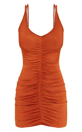 PLT Rust Slinky Sleeveless Ruched Front Bodycon Dress