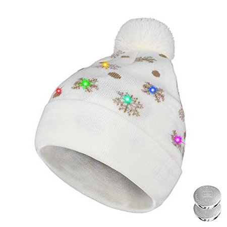 TAGVO LED Light Up Hat Beanie Knit Cap, 6 Colorful LED Xmas Christmas Hat Beanie, Winter Snow Hat Sweater Ugly Holiday Hat Beanie Cap at Amazon Men’s Clothing store: