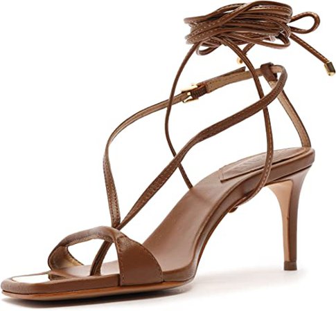 Amazon.com | SCHUTZ Women's Vikki Lo T-Strap Lace Up Heeled Sandal | Heeled Sandals