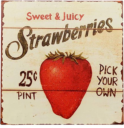Amazon.com: Barnyard Designs Strawberries Pick Your Own Retro Vintage Tin Bar Sign Country Home Decor 11" x 11": Home & Kitchen
