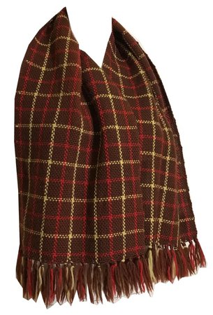 Cinnamon, Red and Cream Wool Fringed Winter Scarf circa 1940s