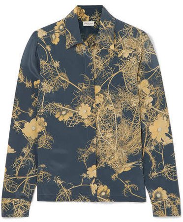 Cakool Floral-print Silk Crepe De Chine Shirt - Dark gray