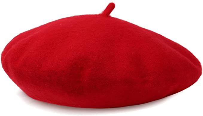 Women French Wool Beret Hats - Solid Color Classic Beanie Winter Cap(Red) at Amazon Women’s Clothing store
